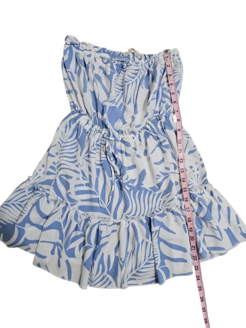 Ocean Drive Women Medium Blue White Tropical Leaf Print Mini Sundress Retro Y2K - Picture 7 of 7